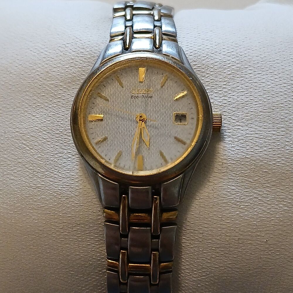 Citizen Eco-Drive Women's Watch Two Tone Silver Gold Solar Date 25mm 7.5" Wrist